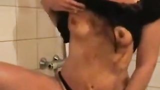 Masturbating with scat in the bathroom