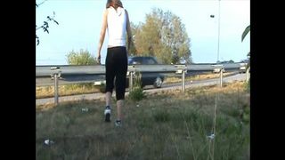 Shitting in public near a road