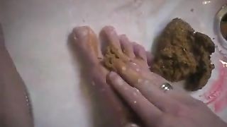 Scat babe smearing poop
