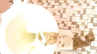 Naughty girl pooping creamy shit