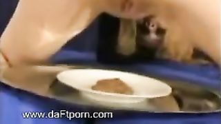 Sucking a big cock with brown shit on her face