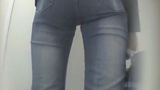 Girl on period in a public bathroom