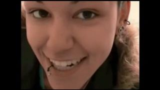 Emo girl trying really hard to poop