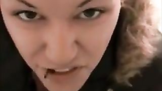 Emo girl trying really hard to poop