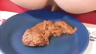 Huge turd on a blue plate