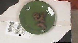 Smoking hot brunette shitting