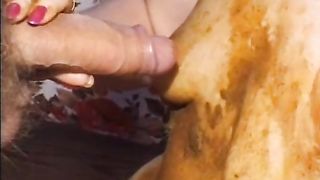 Sexy MILF giving a blowjob with scat