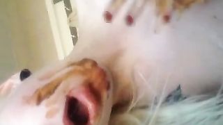 Blonde emo girl smearing crap