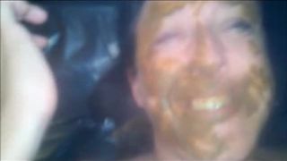 Drunk babe eating poop