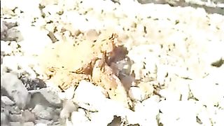 Slim girl shitting outdoor