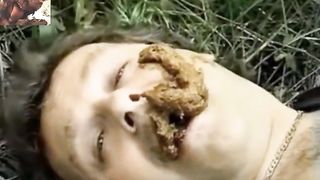 Male slave eating poop outdoor