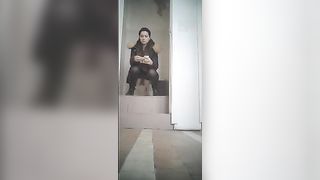 Drunk teen peeing in a public bathroom