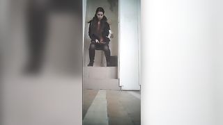 Drunk teen peeing in a public bathroom