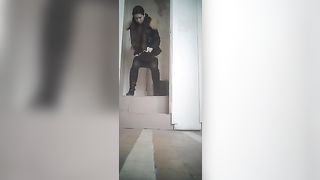 Drunk teen peeing in a public bathroom