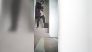 Drunk teen peeing in a public bathroom