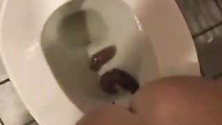 Beautiful girl shitting in a restaurants bathroom