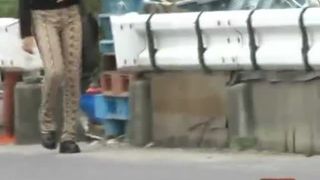 Asian girl pooping in public