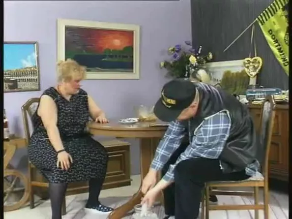 Old couple doing enema to a teen blonde