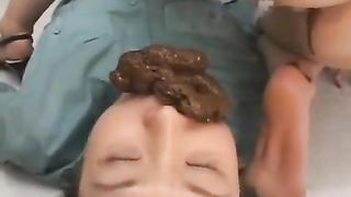 Creamy poop on her slaves face
