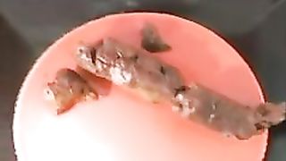 Hot babe with curly hair pooping