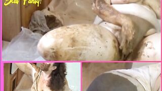 Woman plays in her shit soiled skirt
