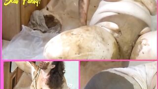 Woman plays in her shit soiled skirt