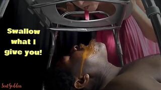 Woman eats shit out of a toilet