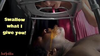 Woman eats shit out of a toilet