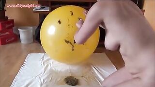 Slut takes a shit on a yoga ball and licks it up