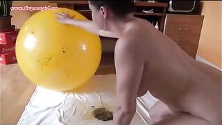 Slut takes a shit on a yoga ball and licks it up