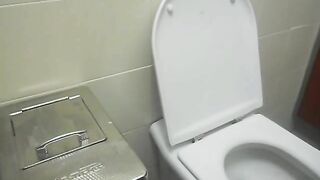 Elena shits in a public toilet and wears a white thong
