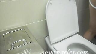 Elena shits in a public toilet and wears a white thong