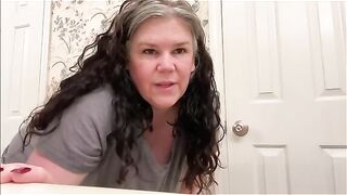 Woman takes a big shit on bathroom towel