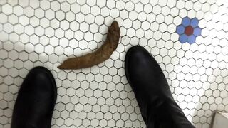 Chick takes a huge shit on the bathroom tile