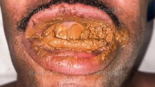 Girl eats a big pile of shit from a metal container
