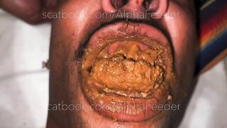 Girl eats a big pile of shit from a metal container