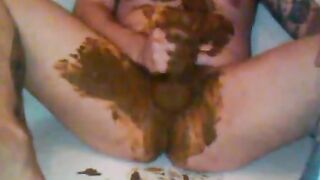 Girl eats her own shit off the bathroom floor