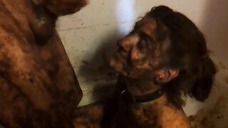 Girl covered in shit smears it on her face and body