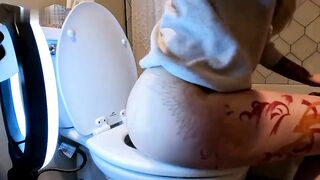 Girl squats on the toilet to take a shit
