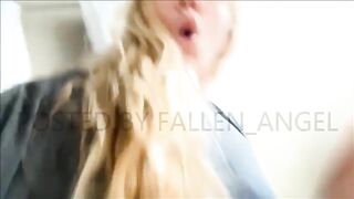 Blonde girl takes a huge shit on the bed