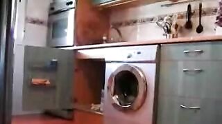 Chick sniffs shit out of washing machine