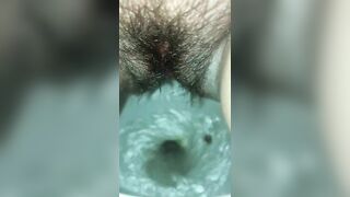 Babe sits on the toilet and takes a big shit in water
