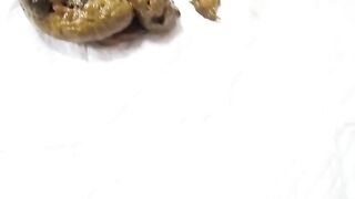 Girl pisses on a white towel