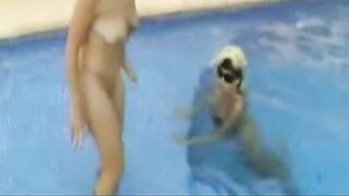 Dirty bitches taking a huge dump in the swimming pool