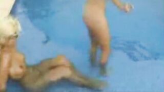 Dirty bitches taking a huge dump in the swimming pool