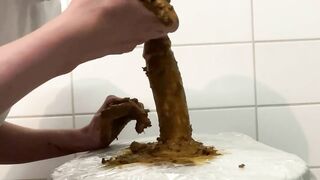 Dirty dildo suck and eat shit