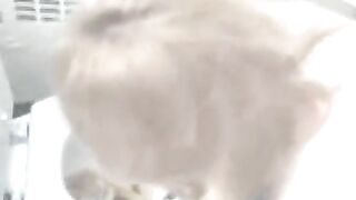 Mature blonde lady is toilet cleaner