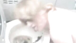 Mature blonde lady is toilet cleaner