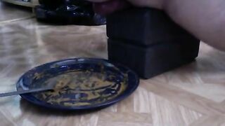 Girl in black mask takes a massive shit in a plate