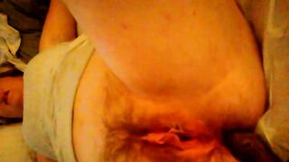 Chubby hairy wife shits on the bed